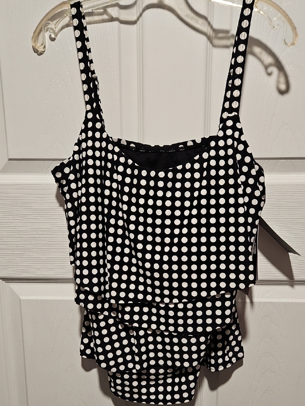 Coco Reef Black and White Polka Dot Layered Swimtop